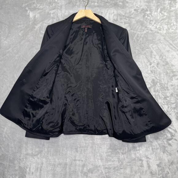 Escada Blazer Womens 42 Black Wool Stretch Classic Two Button Jacket Gold Accent - Picture 3 of 16